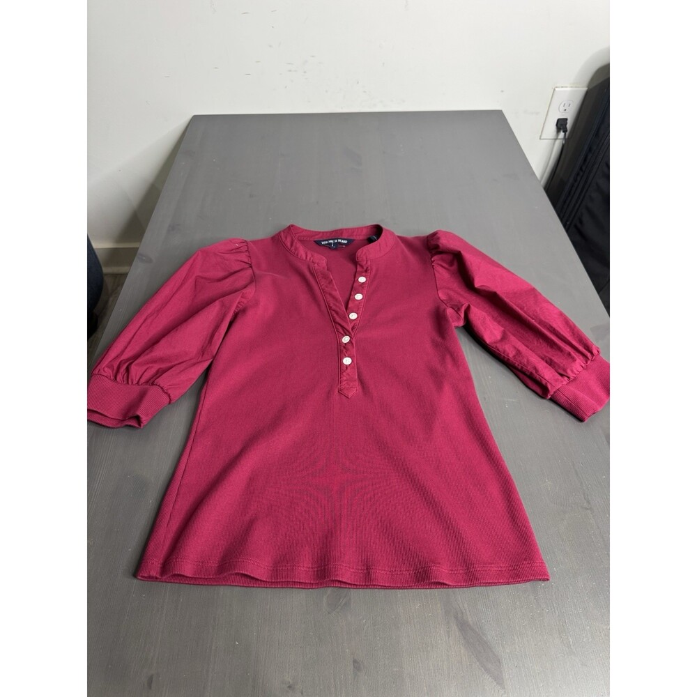 Veronica Beard Coralee Puff Sleeve Top In Raspberry - Picture 3 of 9